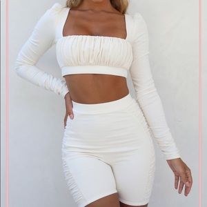 NWOT. Oh Polly break the cycle runched cycle shorts and top two piece set